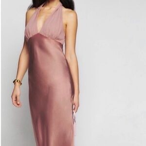 Reformation Dusty Pink Silk Halter Dress
